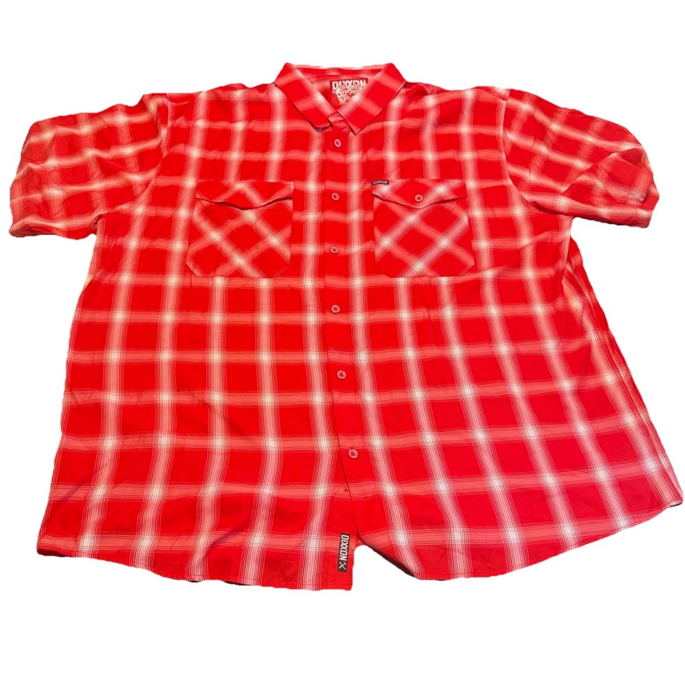 DIXXON THIRD STREET SHORT SLEEVE BUTTON DOWN T-SHIRT RED PLAID Mens Size‎ 5XL